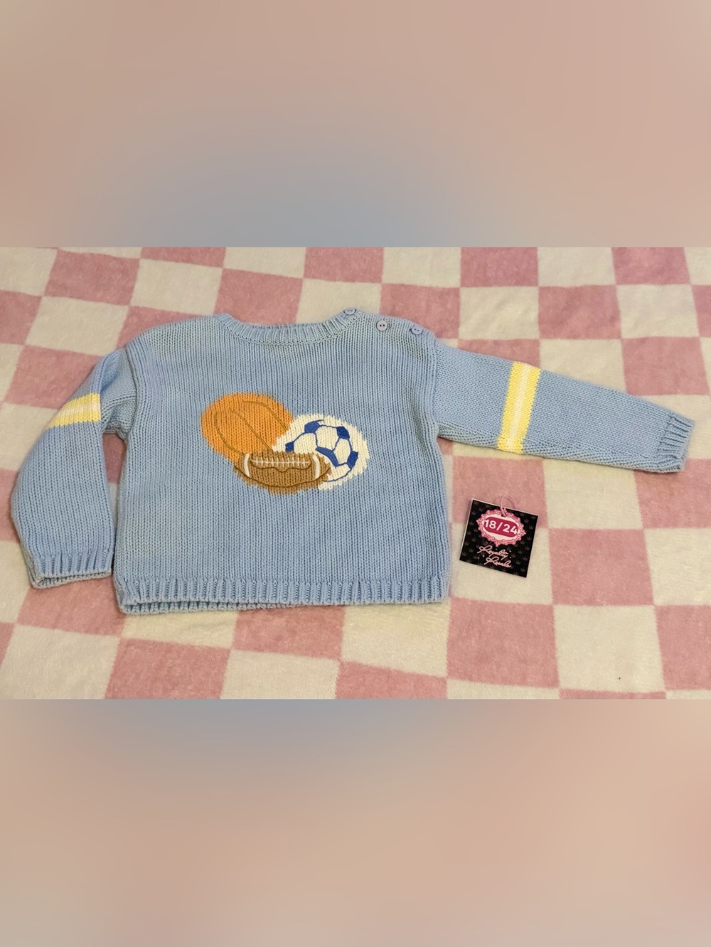 Hartstrings Light Blue Knit Sweater with Sports Ball Motif